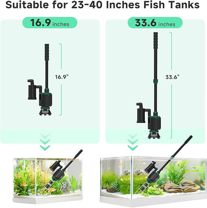 AQQA Fish Tank Cleaner, 34W 600GPH DC Gravel Vacuum for Aquarium, 6 in 1 Aquarium Vacuum Gravel Cleaner Adjustable Water Flow Cleaning Tools for Change Water Wash Sand Water Filter Water Circulation AQQA