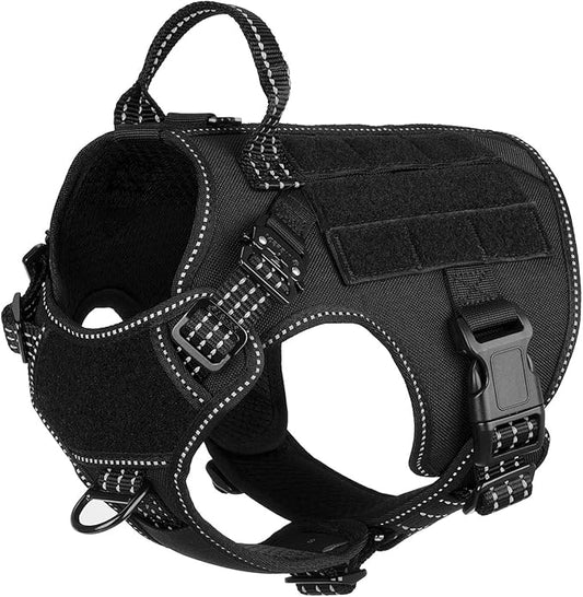 ICEFANG Tactical Dog Harness, Small Size,2X Metal Buckle,Working Dog MOLLE Vest with Handle,No Pulling Front Leash Clip,Hook and Loop Panel ICEFANGDIRECT