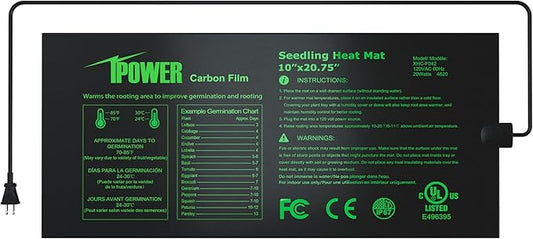 iPower 10" x 20.75" Seeding Heat Mat with New-Upgraded Carbon Film, Indoor Gardening Plant Germination Starting Pad, Durable Waterproof, Black iPower