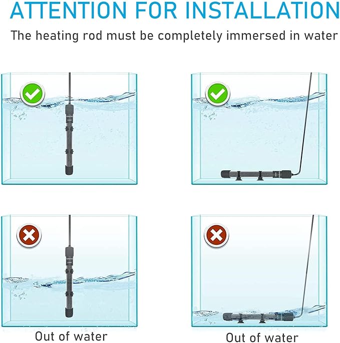 YukiHalu Small Submersible Aquarium Heater, Adjustable Mini Fish Tank Heater 25W 50W 100W 200W 300W with External Temperature Controller, LED Display, Used for 5/10/20/40/60 Gallons (50 Watts) YukiHalu