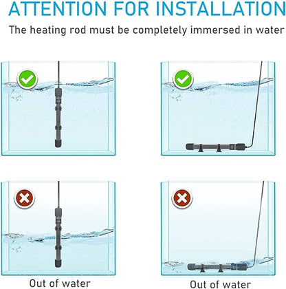 YukiHalu Small Submersible Aquarium Heater, Adjustable Mini Fish Tank Heater 25W 50W 100W 200W 300W with External Temperature Controller, LED Display, Used for 5/10/20/40/60 Gallons (50 Watts) YukiHalu