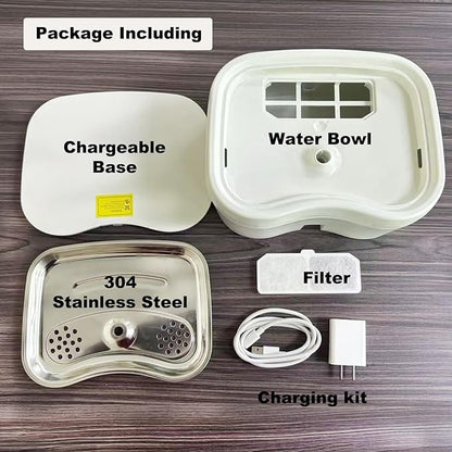 Meill Cat Water Fountain Stainless Steel, 85oz/2.5L Wireless Pet Fountain Battery Operated, 220° Automatic Sensing Circulating Dog Drinking Dispenser, Silent Pump for Indoor Use, Easy to Clean, White - PAWPICO