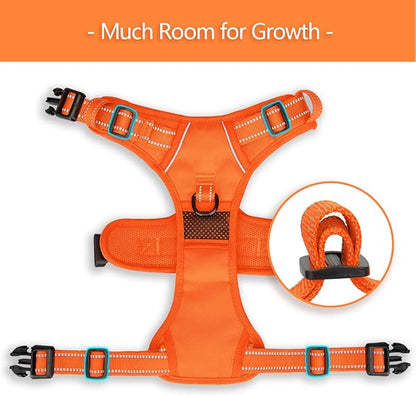 PoyPet No Pull Dog Harness, No Choke Reflective Dog Vest, Adjustable Pet Harnesses with Easy Control Padded Handle for Small Medium Large Dogs(Orange Matching Trim,M) PoyPet