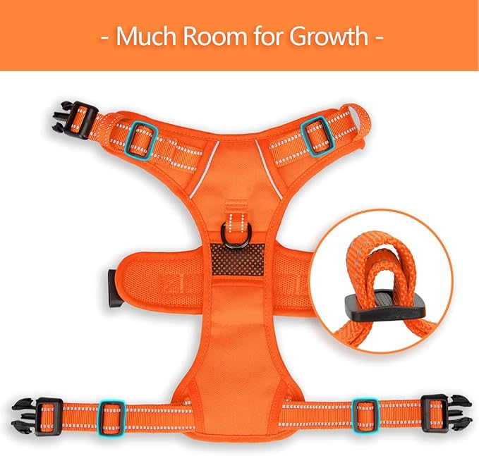 PoyPet No Pull Dog Harness, No Choke Reflective Dog Vest, Adjustable Pet Harnesses with Easy Control Padded Handle for Small Medium Large Dogs(Orange Matching Trim,XS) PoyPet