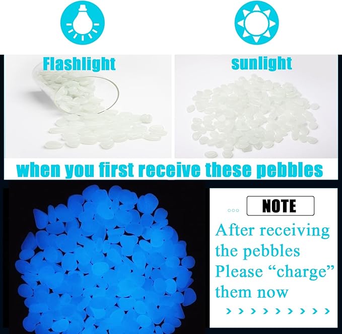Oubest Glow in The Dark Pebbles/Glow Stones/Glowing Rocks Blue Decor for Garden/Fish Tank/Aquarium/Walkway/Driveway/Plant Pots/Bonsai (100, White) Outbest