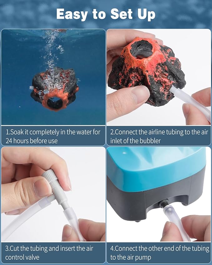 Uniclife Aquarium Volcano Ornament Kit Fish Tank Decoration Mini Resin Volcanic Decor for Fish Tank Landscape Realistic Mountain with Air Stone Bubbler Airline Tubing Accessories for Oxygenation UnicLife