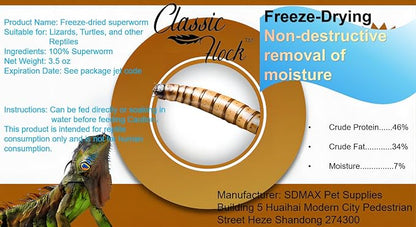 3.5oz Superworms - High Protein Reptile & Amphibian Food, Freeze-Dried for Maximum Nutrition Classic+Flock