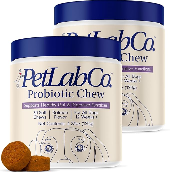PetLab Co. Probiotics for Dogs, Support Gut Health, Occasional Diarrhea, Digestive Health & Seasonal Allergies - Salmon Flavor - 30 Soft Chews Pack of 2 PetlabCo