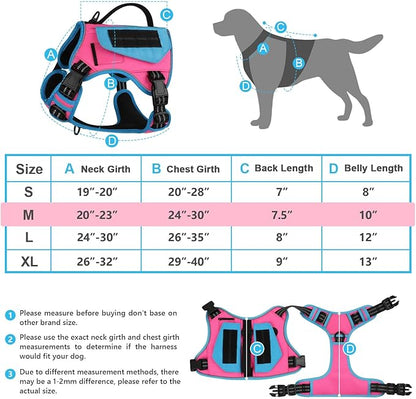 WINGOIN Tactical Dog Harness for Medium Dogs, No Pull Harness with Handle Pockets Poop Bag, Reflective Dog Vest, Military Service Heavy Duty Big Dog Harness for Walking Hiking Training, Pink Blue, M WINGOIN