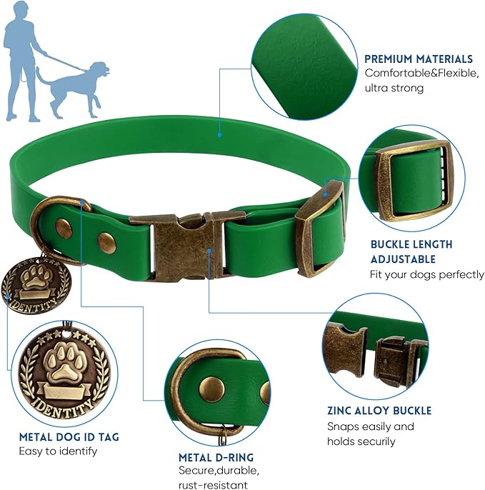 Wisedog Dog Collar and Leash Set Combo: Adjustable Durable Pet Collars with Dog Leashes for Small Medium Large Dogs,includes One Bonus of Poop Bag Holder (M, Deep Green) WisedogPetSupplies