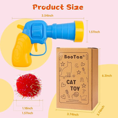 BooTaa Pet Toys, Interactive Cat Toy Set, 80pcs Glitter Pom-Poms Cat Ball Toy with 1 Launcher, Safe Soft Cat Toy Balls for Fetch, Training, Playing - PAWPICO