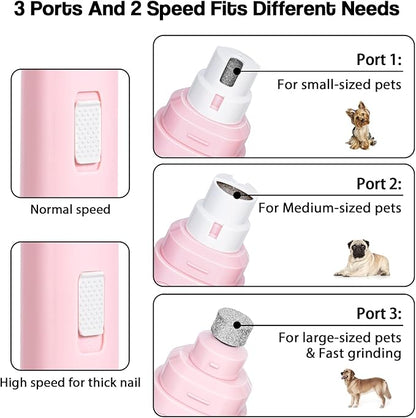 Casfuy Dog Nail Grinder Upgraded - Professional 2-Speed Electric Rechargeable Pet Nail Trimmer Painless Paws Grooming & Smoothing for Small Medium Large Dogs & Cats - PAWPICO