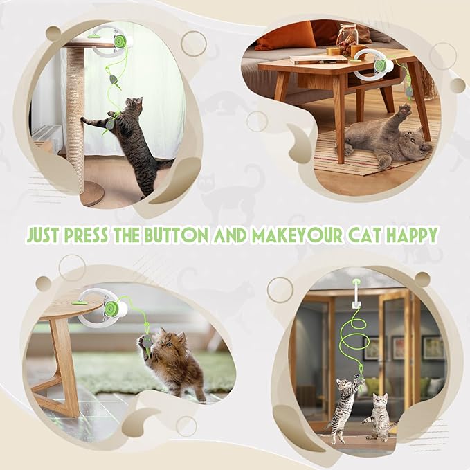Cat Toy Interactive for Indoor Cats, Smart USB Rechargeable Door Hanging Automatic Retractable Kitten Toys, Teaser Electronic Self Play Feather Cat String Toy Attached with 3 Catnip Mice Green - PAWPICO