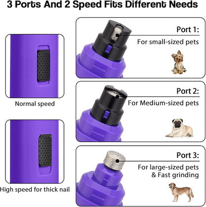 Casfuy Dog Nail Grinder Upgraded - Professional 2-Speed Electric Rechargeable Pet Nail Trimmer Painless Paws Grooming & Smoothing for Small Medium Large Dogs & Cats (Purple) - PAWPICO