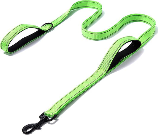 Heavy Duty Dog Leash - 2 Handles by Padded Traffic Handle for Extra Control, 6foot Long - Perfect for Medium to Large Dogs (6 ft, Bright Green) JEWOSTER