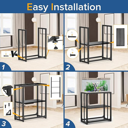 Fish Tank Stand 10-15 Gallon, Metal Aquarium Stand, 24.8" L x 9.2" W*30.1”H Double-Layer Storage Design, Suitable for Home Office Use, 660LBS Capacity,Black (Tank not Included) TOCRETOARE