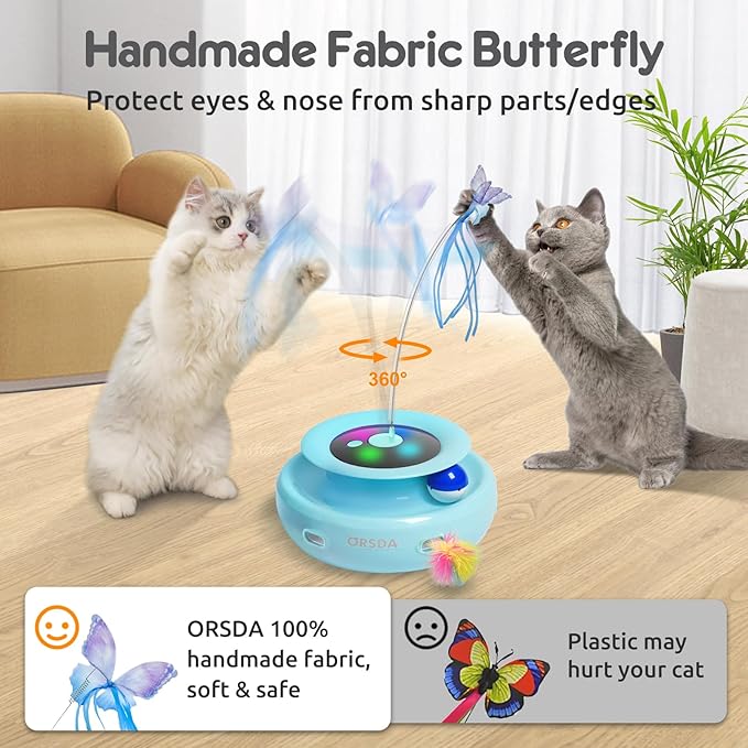 ORSDA Cat Toy, 3-in-1 Automatic Cat Toys for Indoor Cats, Electronic Whack a Mole, Fluttering Butterfly,Track Balls Kitten Toy, Rechargeable Power Interactive Feather Toys for All Breeds - PAWPICO