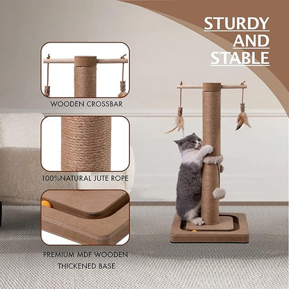 Generic MECOOL Cat Scratching Post Tall Kitten Posts Tree Premium Scratcher Natural Jute Ropes Tracking Interactive Heavy Base Cat Scratch deterrent Indoor Cats (Beige) (Medium-23), 23 Inch (Pack 1) - PAWPICO