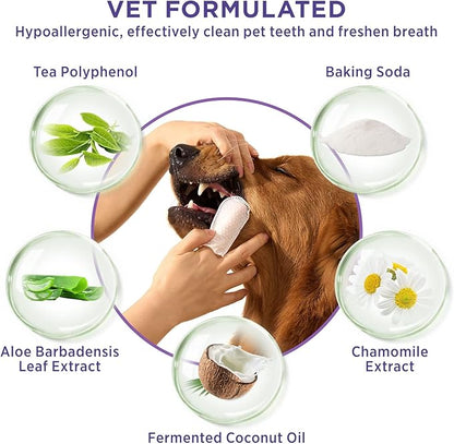 HICC Pet Teeth Cleaning Wipes for Dogs & Cats, Remove Bad Breath by Removing Plaque and Tartar Buildup No-Rinse Dog Finger Toothbrush, Disposable Gentle Cleaning & Gum Care Pet Wipes, 100 Counts HICCPET