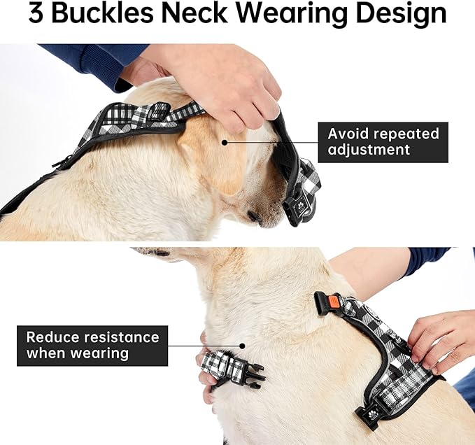 IVY&LANE No Pull Dog Harness with Leash Set, Reflective No Choke Pet Vest,Adjustable Oxford Dog Vest Harness with Easy Control Handle for Large Dogs (Checkered Black,XL) IVYLANE