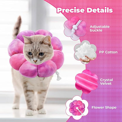 Flower Cat Cone, Uadonile Adjustable Cat Cone Collar, Soft Dog Elizabethan Collar Recovery E Collar After Surgery, Recovery E-Collar for Kittens/Puppies and Cats Recovery(Tie-dye Rose Purple, M) Uadonile