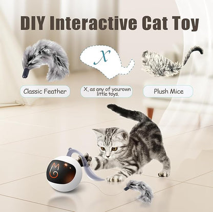 Migipaws Interactive Cat Ball Toy Set, Fun Tracker, Automatic Rolling Chase Ball with Fluffy Tail, A Small Mice, Rechargeable（White） - PAWPICO