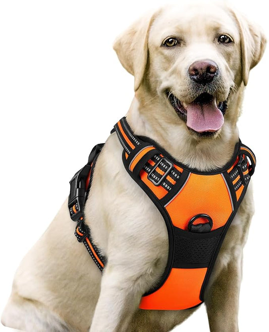 rabbitgoo Dog Harness No Pull with 2 Leash Clips, Adjustable Soft Padded, Reflective Oxford No Choke Pet Vest with Easy Control Handle for Large Dogs,Orange,L rabbitgoo