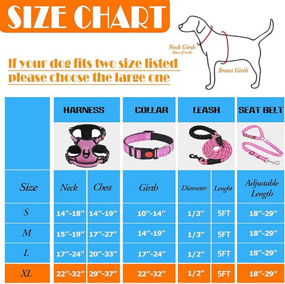 No Pull Dog Harness, Collar & Leash Set | Includes Dog Seat Belt, Collapsible Bowls & Poop Bag Dispenser. Ideal for Training, Walking, Hiking. Fits Small to Large Dogs(Pink-XL) Lovebegetslove