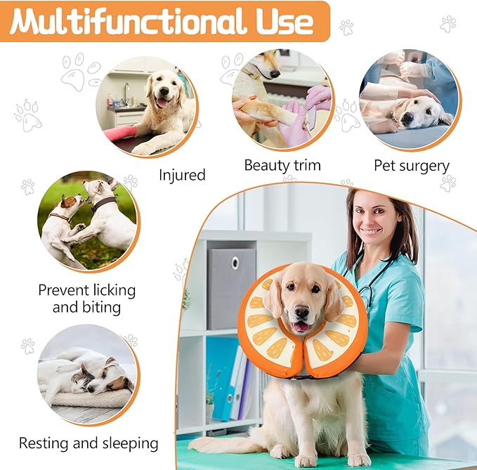 Dog Cone Collar for Small Medium Large Dogs for After Surgery, Pet Inflatable Neck Donut Collar Soft Protective Recovery Cone for Dogs and Cats - Alternative E Collar Does not Block Vision Orange,XS MIDOG