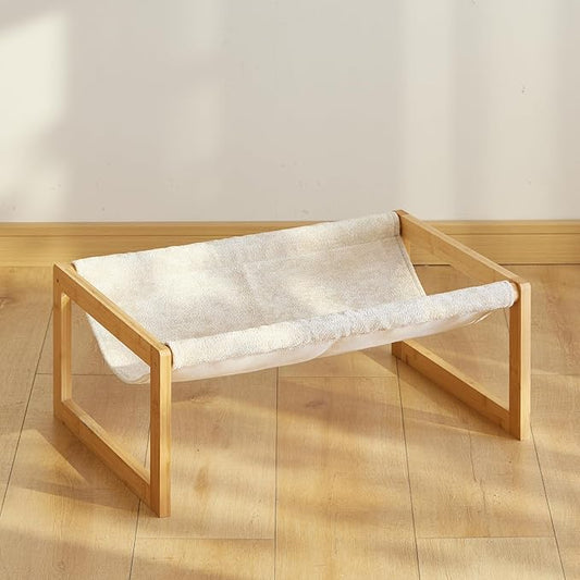 Elevated Cat Bed, Large Cat Hammock Bed, Bamboo Wood Cat Hammock for Outdoor, 25 X 16.5 Inch Elevated Pet Furniture Suitable for Kitty, Puppy, Rabbit, Bunny and Small Animal - PAWPICO