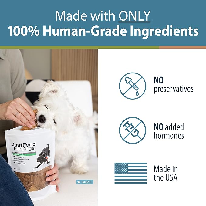 JustFoodForDogs Healthy Dog Treats, Limited-Ingredient, Chicken Apple Bark, Made in The USA, 5 oz - PAWPICO