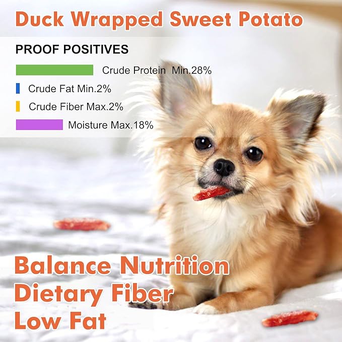 MON2SUN Dog Treats Rawhide Free Duck Wrapped Sweet Potato Dog Snacks, Gluten & Grain Free Dog Treats for Puppy and Small Dogs, (Duck, 1.56 Pound-Pack of 1) - PAWPICO
