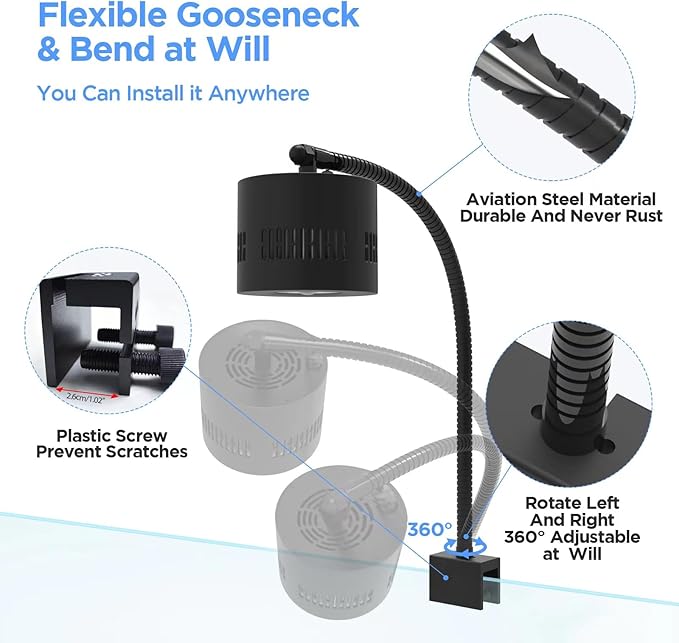 Lominie Aquarium LED Light, Reef Coral Light Full Spectrum Saltwater Aquarium Light with Remote Control Gooseneck for 10 Gallon Fish Tank Lominie