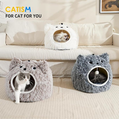 CATISM Cat Bed, Cat Beds for Indoor Cats, Cat Cave, Cat Cave for Indoor Cats, Cat Bed Cave, Large Cat Beds, Cozy Hooded Cat Bed with Soft Cushion, Removable Washable Cat Beds - PAWPICO