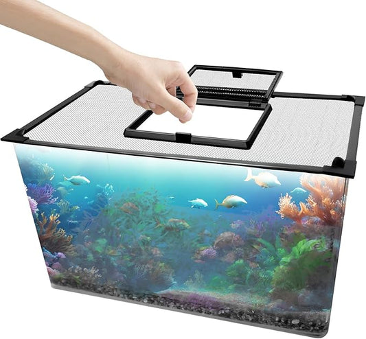 Magnetic Fish Tank Lid with Feeding Window, SEILETOO High Transparency Fish Tank Cover, Aquarium Lid Can be Cut to Any Size, Fish Anti Jumping Net SEILETOO