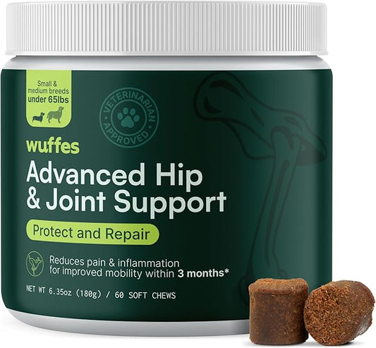 Wuffes Chewable Dog Hip and Joint Supplement for Small & Medium Breeds - Glucosamine & Chondroitin Chews - Dog Joint Supplements & Vitamins - Extended Joint Care - 60 Ct Wuffes