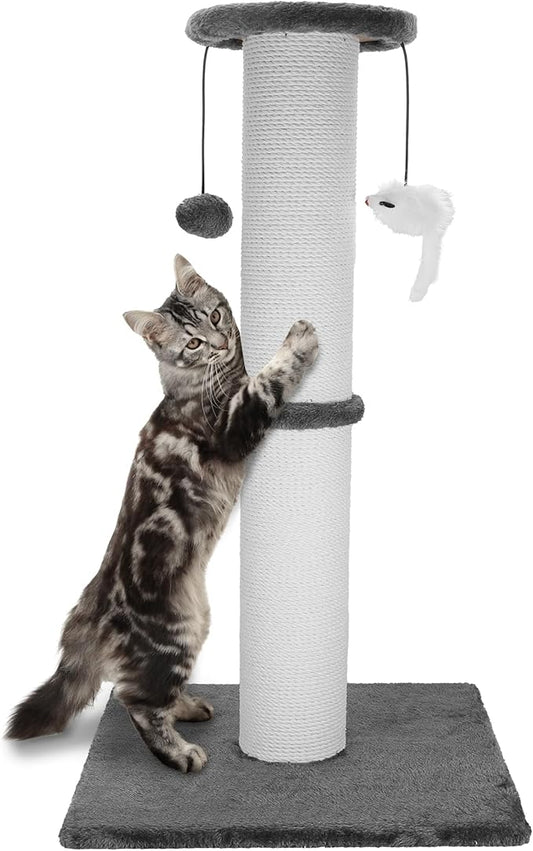 Cat Scratching Post 34 Inches Heavy Duty and Thicker Cat Scratching Post Sisal Rope with Hanging Ball and Mice Scratching Post for Indoor Cats and Adult(Grey) - PAWPICO