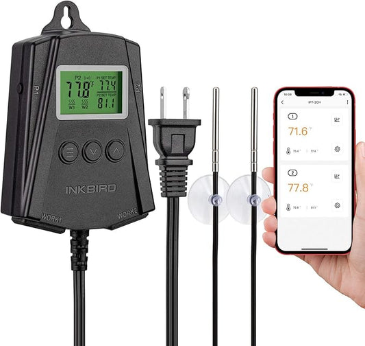 Inkbird WiFi Heat Mat Reptile Thermostat Controller Temperature Controller with 2 Probes and 2 Outlets, IPT-2CH Reptiles Heat Mat Thermostat (Max 250W per Outlet) Inkbird