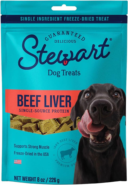 Stewart Freeze Dried Dog Treats, Beef Liver, 8 oz, Grain Free & Gluten Free, Resealable Pouch, Single Ingredient, Training Treat in Beef Liver, Salmon, Chicken Liver & Chicken Breast 4, 14, 21 oz - PAWPICO