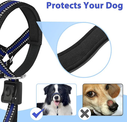 BARKLESS Soft Dog Head Collar, Padded No Pull Head Halter, Training Nose Leash with Safety Link for Medium Large Dogs, Adjustable Muzzle Leash, Easy Control for Walking Barkless