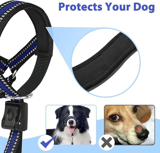 BARKLESS Soft Dog Head Collar, Padded No Pull Head Halter, Training Nose Leash with Safety Link for Medium Large Dogs, Adjustable Muzzle Leash, Easy Control for Walking Barkless