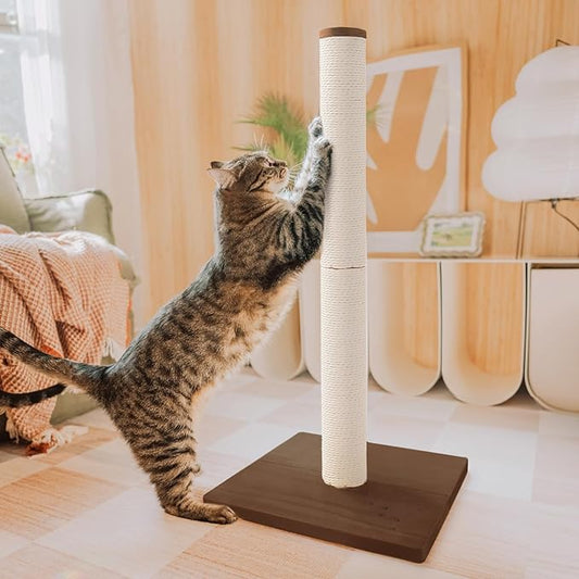 Necoichi 31.5” Tall Cat Scratching Post Kitten Scratcher Paper Rope Scratch Posts Trees with Hanging for Indoor Cats (31.5 inches for Adult Cats, Large, Dark Cherry) - PAWPICO