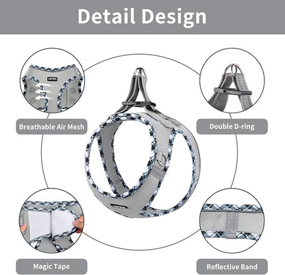 AMTOR Small Dog Harness with Leash Set, No Escape Easy Walk Puppy Harnesses for Training Walking, Step-in Reflective Soft Dogs Vest for XS S Medium Extra-Small Large Sized Dog(Grey) AMTOR