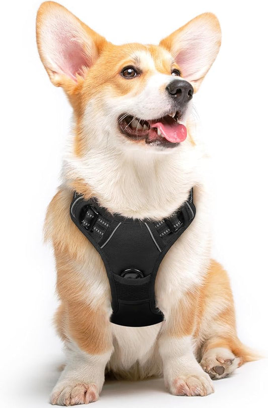 Eagloo Dog Harness Medium Sized Dog, No Pull Service Vest with Reflective Strips and Control Handle, Adjustable and Comfortable for Easy Walking, No Choke Pet Harness with 2 Metal Rings, Black, M GoExplorewithEagloo