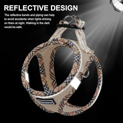 Mercano Soft Mesh Dog Harness and Leash Set, No-Chock Step-in Reflective Breathable Lightweight Easy Walk Escape Proof Vest Harnesses with Safety Buckle for Small Medium Dogs, Cats (Beige, XXS) PAWPICO
