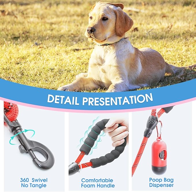 BAAPET 2/4/5/6 FT Dog Leash with Comfortable Padded Handle and Highly Reflective Threads for Small Medium and Large Dogs (6FT-1/2'', Red) BAAPET