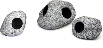 JIH Aquarium Decorations Rock, Ceramic Shelters - Shrimp Habitat, Breeding Tube, Hiding cave, Stackable Fish Tank Decor Cave for Hiding, Betta Fish (J101+J001x2) JIH