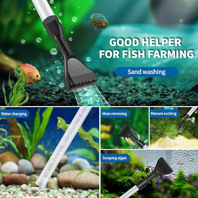 Aquarium Gravel Cleaner, Quick Water Changer, Gravel Vacuum for Aquarium with Air-Pressing Button, Fish Tank Cleaner, Vacuum Gravel Cleaner Kit for Water Changing Sand Washing Fish Tank Cleaning Brush SVECKE
