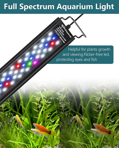 Led Aquarium Light for Plants-Full Spectrum Fish Tank Light with Timer Auto On/Off, 36-42 Inch, Adjustable Brightness, White Blue Red Green Pink LEDs with Extendable Brackets for Freshwater SEAOURA
