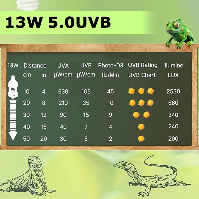 5.0 UVB Reptile Light 13W, Compact Tropical Lamp, Coil UVB Bulbs, UVA Fluorescent Bulbs for Chameleons, Lizard, Turtle, Ideal Lighting for Small Reptile Tanks，Amphibians Terrarium Habitat HARTOMPET
